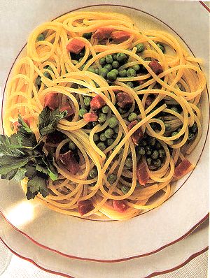Spaghettis aux petits pois et Prociutto