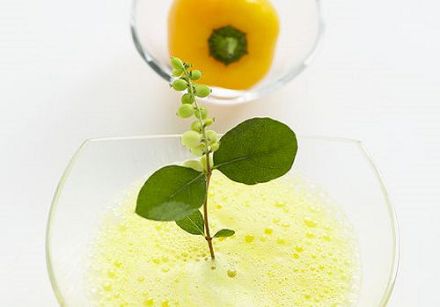 Crème de poivron jaune parfumée au gingembre