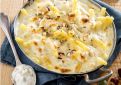 Macaroni gorgonzola e mascarpone aux éclats de noisettes