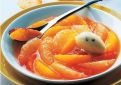 Nage d'agrumes et sorbet poire-passion