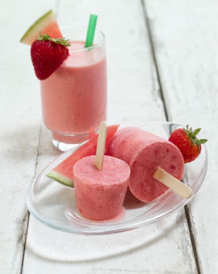Sucette glacée et smoothie pastèque et fraise 1